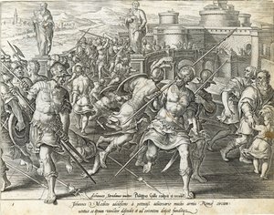 Giovanni de &39;Medici Cercado em Roma, placa 1 de&39; A História dos Medici &39;, gravado por Philip Galle (1537-1612), c.1583 de Jan van der Straet