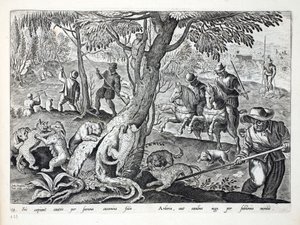 Caça Gatos com cães, ilustração de &39;Venationes, Ferarum, Avium, Piscium&39; (da caça: Animais selvagens, pássaros, peixes), gravada por Jan Collaert (1566-1628), bar. por Phillipus Gallaeus, Amsterdam (por