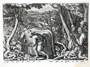 Caça para estorninhos e perdizes, ilustração de &39;Venationes, Ferarum, Avium, Piscium&39; (de caça: feras, pássaros, peixes), gravada por Jan Collaert (1566-1628), pub. por Phillipus Gallaeus, A de Jan van der Straet