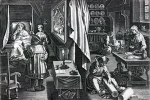 HyaC a ruína da placa união 6 de Nova Reperta &39;gravado por Philip Galle, c.1580-1605 (gravura) de Jan van der Straet
