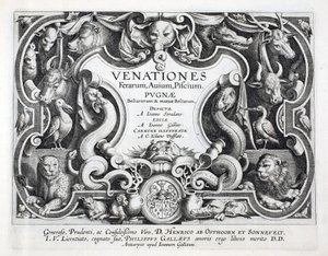 Índice de animais selvagens, pássaros, peixes &39;(de animais de caça selvagens, pássaros, peixes), gravado por Jan Collaert (1566-1628), pub. por Philip Gallaeus Amsterdam de Jan van der Straet