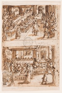 Dança de Salomé; Verso, acima: interpretação de Daniel do segundo sonho do rei Nabucodonosor, projeto preliminar para "Spiritus Consilii" (O Espírito do Conselho), placa 3 da série impressa "Os Sete Dons do Espírito Santo"; Verso, abaixo: Duas ovais, o de Jan van der Straet, called Stradanus
