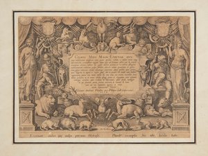 Página dedicatória do conjunto "Vitória e Triunfo da Família Médici" de Jan van der Straet, called Stradanus