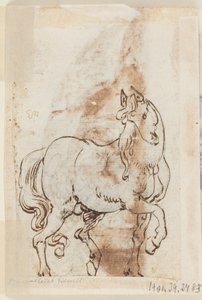 Página de um livro de desenho; Estudo para pintura de Santa Madalena; Um garanhão de Jan van der Straet, called Stradanus