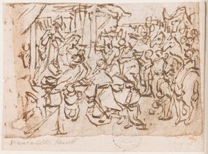 Página de um caderno de desenho; Adoração dos Magos; São Cristóvão e Cristo Menino de Jan van der Straet, called Stradanus