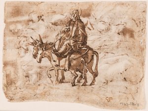 Página de um caderno de desenho; Fuga para o Egito; Crucificação de Jan van der Straet, called Stradanus