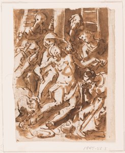 Página de um caderno de desenho; Maria segurando o corpo de Cristo ao pé da Cruz de Jan van der Straet, called Stradanus