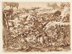 Reto: Batalha entre Pigmeus e Garças; Verso: inscrição relativa à História Natural de Plínio, o Velho, Livro 7, cap. 2