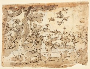 Reto: Caça aos Pássaros com Falcões; Verso: Lunette decorada com animais, capricórnio e folhagens de Jan van der Straet, called Stradanus