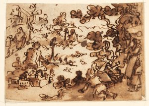 Página de sketchbook com isca de pássaros de Jan van der Straet, called Stradanus