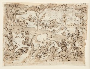 Página de sketchbook com caça ao coelho de Jan van der Straet, called Stradanus