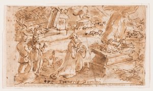 O Sacrifício de Jó, projeto preliminar para "Spiritus Timoris Domini" (O Dom do Temor do Senhor), placa 7 da série de impressão "Os Sete Dons do Espírito Santo" de Jan van der Straet, called Stradanus