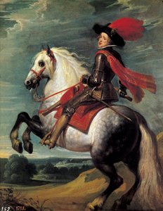 Retrato equestre de Filipe IV. Filipe IV (1605-1665), Rei de Espanha representado aos 20 anos de idade. Pintura de Jan van Kessel I dit Le Vieux (1626-1679)