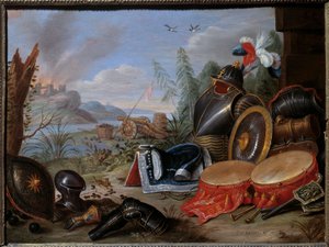 Trophee de armas. Pintura de Jan I Kessel The Old (1626-1679) Ec. Flam.