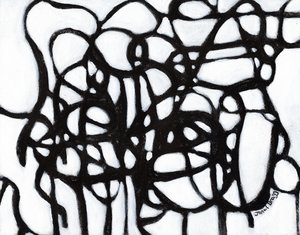 Composição em harmonia com linhas pretas, c.2020 (carvão e gesso sobre papel) de Janel Bragg