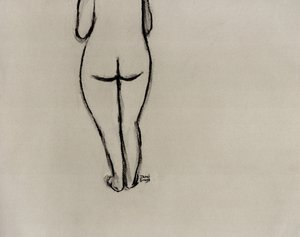 Figura feminina virada para o exterior, c.2025 (carvão sobre papel) de Janel Bragg