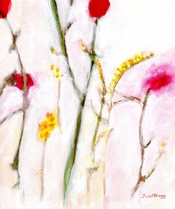 Floral em laranja e lilás, c.2019 (aguarela e caseína sobre papel) de Janel Bragg