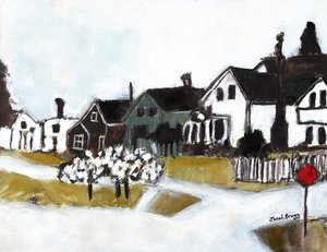 Casas na 7th Street, c.2020 (aguarela, caseína e carvão sobre papel) de Janel Bragg