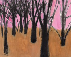 Paisagem com árvores negras e céu cor-de-rosa, 2023 (aguarela sobre papel)