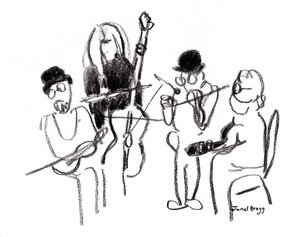 Músicos no Festival Vitoriano, c.2021 (carvão sobre papel) de Janel Bragg