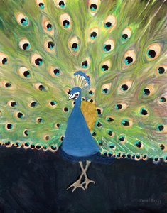 Pavão no jardim zoológico de Woodland Park, c. 2024 (técnica mista sobre papel) de Janel Bragg