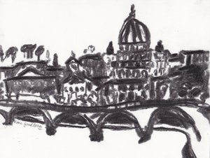 Basílica de São Pedro, Roma, c.2014 (carvão sobre papel) de Janel Bragg