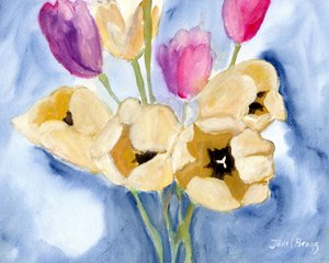 Tulipas na mesa de jantar da mãe, c.2016 (caseína e aguarela sobre papel) de Janel Bragg