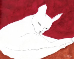 Gato branco com russet e rosa, c. 2024 (lápis, aguarela e caseína sobre papel de Janel Bragg