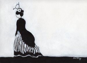 Mulher no Festival Vitoriano em Port Townsend, c. 2017 (carvão e gesso sobre papel) de Janel Bragg