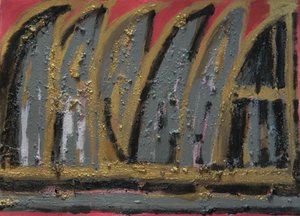 Burning House, 2013 (guache, cinza de madeira e folha de ouro sobre papel) de Janet McKenzie