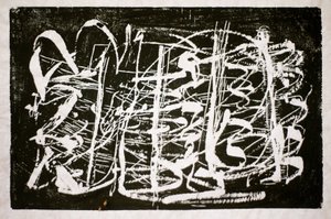 A música do tempo, 2014 (gravura de motosserra sobre papel de arroz)