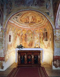 Igreja fortificada de Hrastovlje, Igreja da Trindade, Apóstolos (1490), detalhe de afrescos de Janez Iz Kastva, Eslovênia
