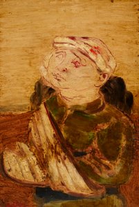 Wounded - Retrato de um homem de boné (acrílico sobre papel sobre cartão)