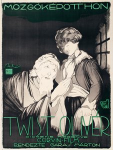 Cartaz do filme mudo &39;Oliver Twist&39;, da produtora húngara Corvin de Janos Bednar
