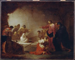 La resurrection de Lazare (Lazare de Bethanie). Peinture de Johann Rosso Januarius Zick (1730-1797), huile sur toile, vers 1793. Arte allemand 18 siecle. Museu de Belas Artes do Estado A. Pushkin, Moscovo.