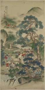 Sábios chineses em um jardim de Japan, Meiji period