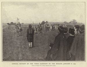 Revisão Anual da Guarnição Tokio pelo Mikado, 8 de janeiro de 1904 de Japanese Photographer