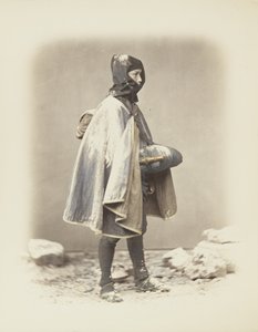 Homem japonês na neve (foto a p/b colorida à mão) de Japanese Photographer