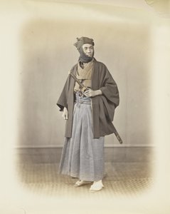 Homem japonês em vestido tradicional (foto a p/b colorida à mão) de Japanese Photographer