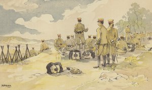 Um Batalhão da Guarda Imperial pára a caminho de Liao-yang (chromolitho) de Japanese School