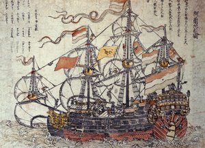 Um navio holandês (xilogravura) de Japanese School