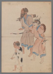Ainu Hunters (tinta e cor no papel) de Japanese School