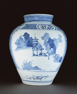 Vaso azul e branco (porcelana) de Japanese School
