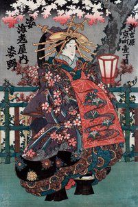Painel central de um tríptico de cortesãs japonesas de Japanese School