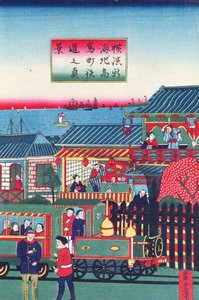 Seção central de um tríptico representando um trem em Yokohama, segunda metade do século XIX (ver também 277856) de Japanese School