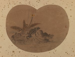 Fan pintura de um sapo (verso) (tinta e cor no papel) de Japanese School