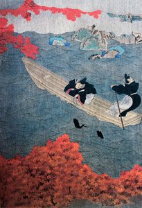 Pesca, Yukihide, escola Tosa, pintura em seda, Japão de Japanese School