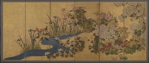 Flores e um riacho, telas de Japanese School