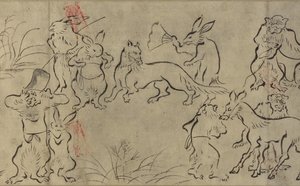 Frolicking animais (Choju Giga) Muromachi período (tinta no papel) de Japanese School