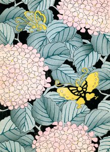 Hortênsias e borboletas de Japanese School
